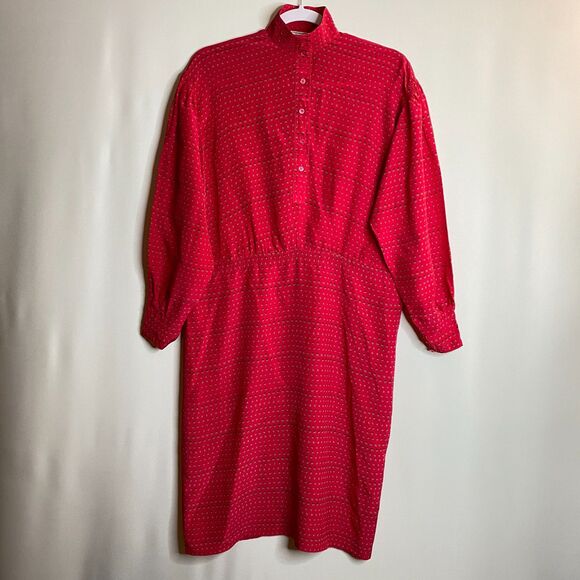 Charlotte Ford Boutique 100% Silk Fuchsia Collarless Button Front Dress Size 6 - Picture 1 of 15